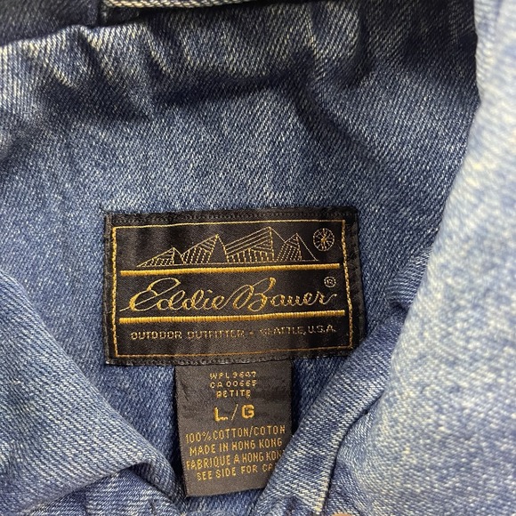 Vintage Eddie Bauer Jacket Womens Large Denim Coat Chore Barn Button Up - Picture 5 of 15